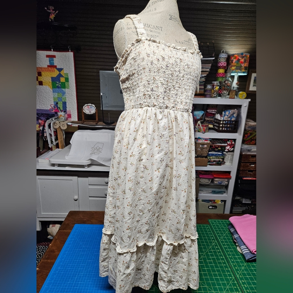 Cream Floral Smocked Sundress - Women XXL